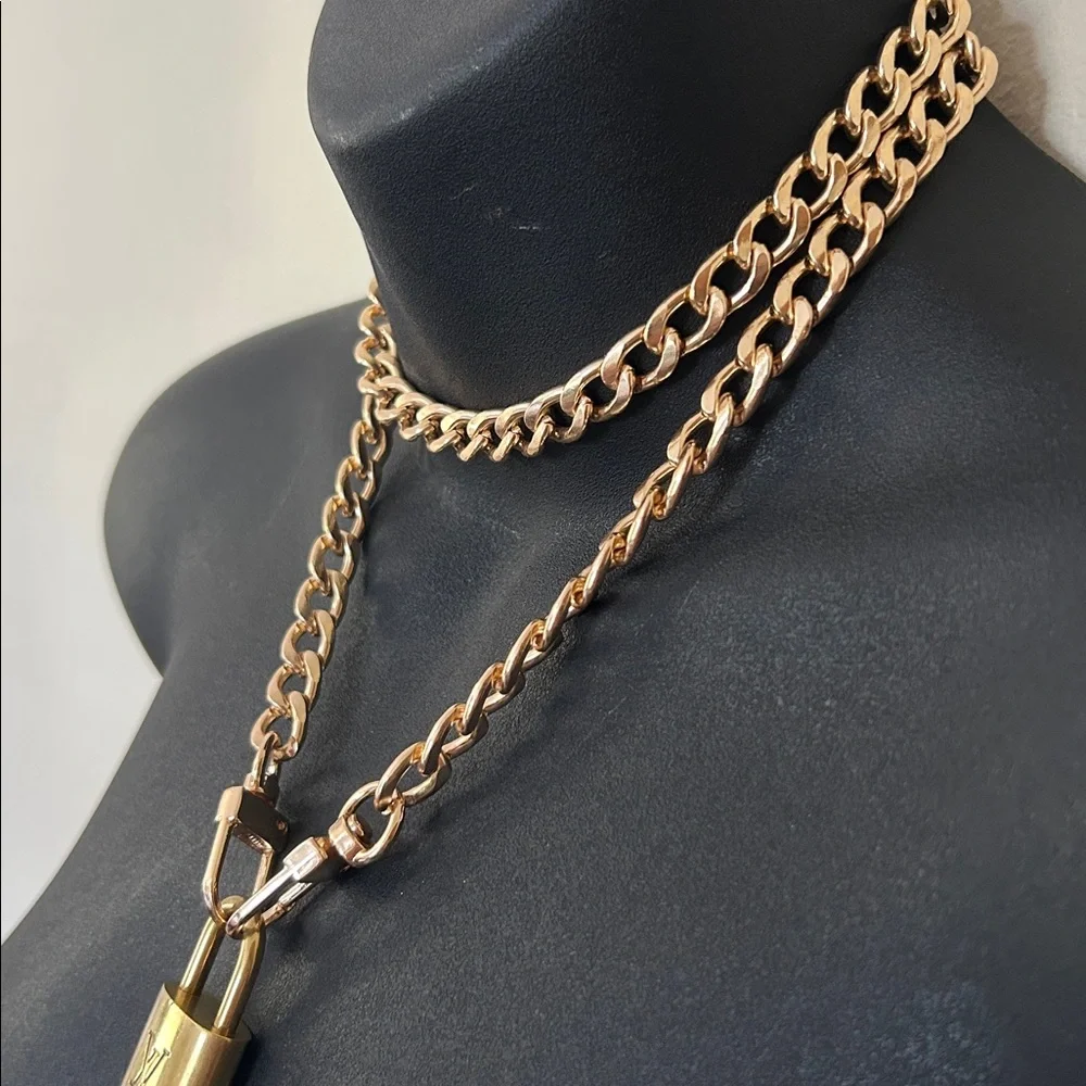 Louis Vuitton Lock and Key Set Necklace with Unbranded chain